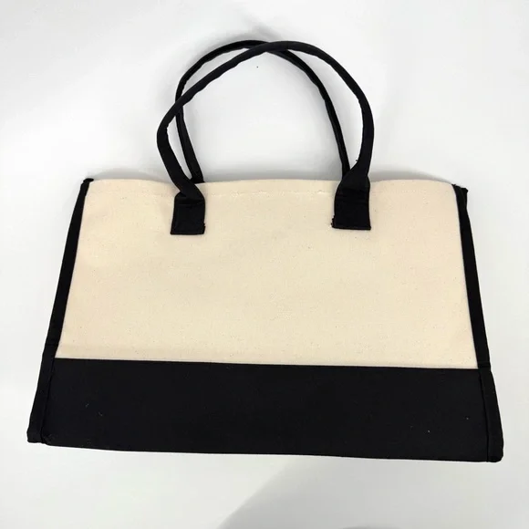 Embroidered Monogrammed “T” Black and Cream Tote Bag Reusable Grocery Beach Gift - Picture 4 of 7